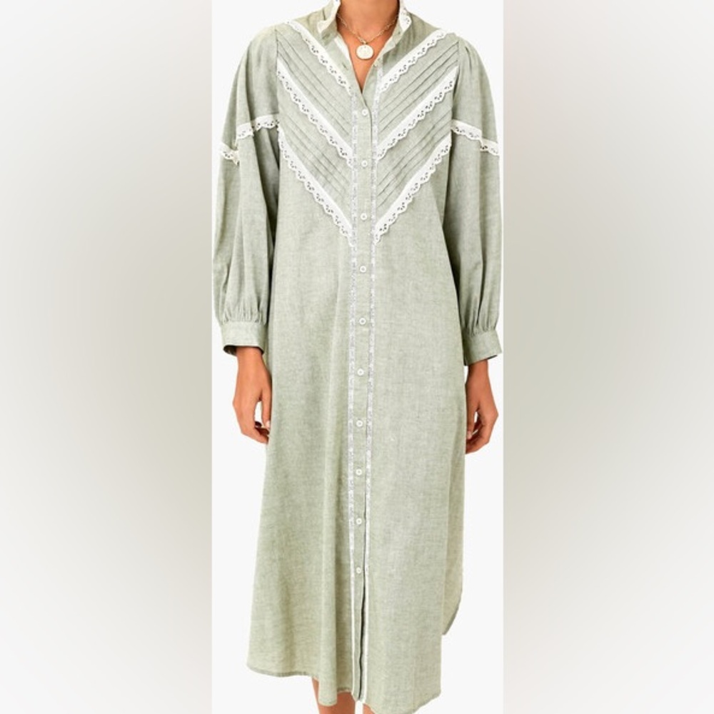 Pomander Place Green Midi Dress with White Lace